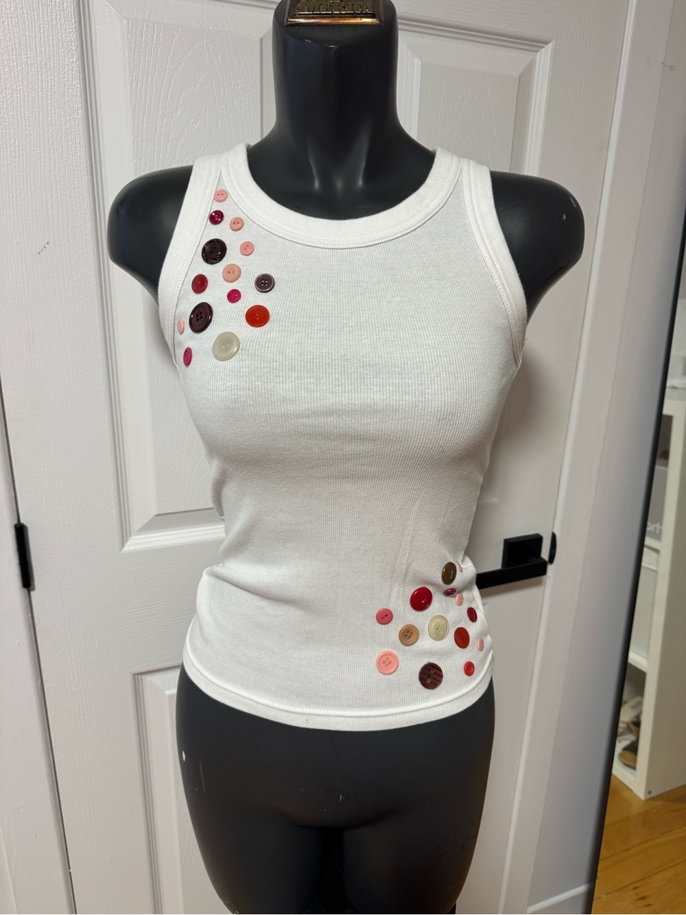 White Sleeveless Tank Top with Decorative Buttons